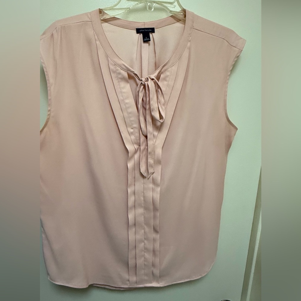 Ann Taylor Light Pink Tie-Front Blouse